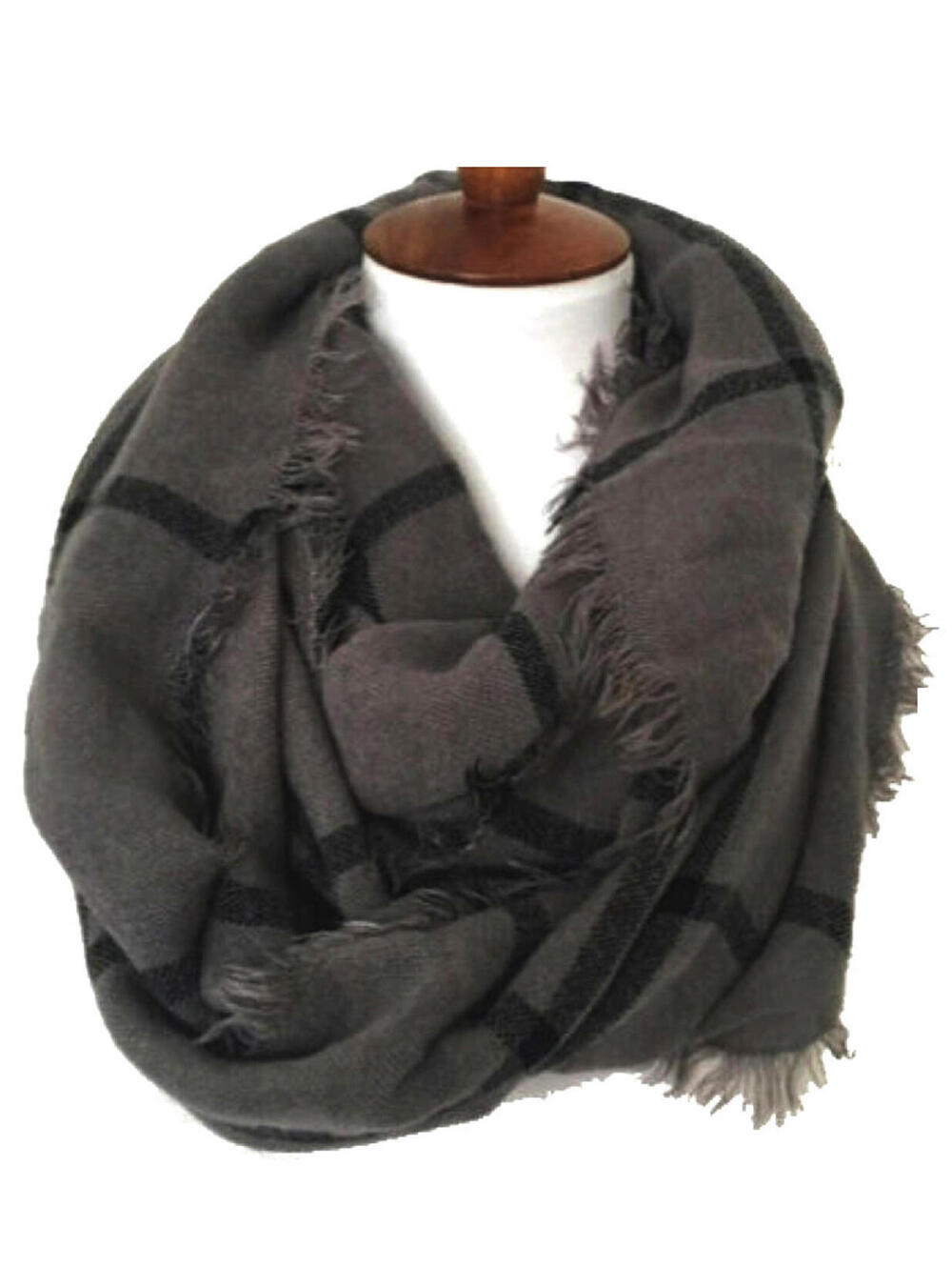 NWT Octavia Dustin Gray Window Pane Plaid Knit Infinity Loop Scarf OS One Size
